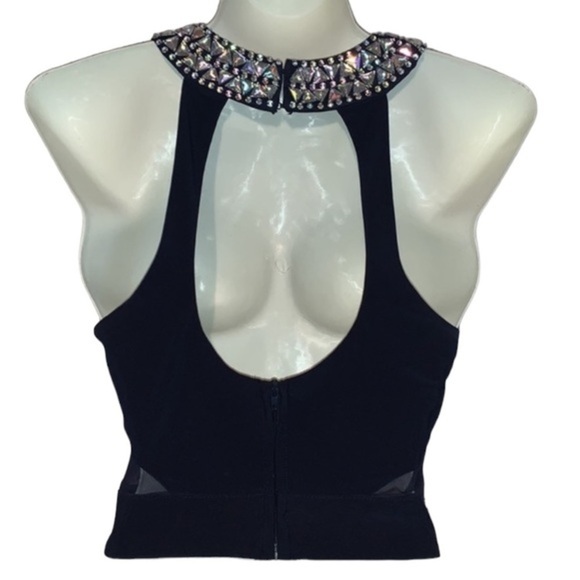 B. DARLIN TOP CROPPED SEQUINED HALTER TOP NAVY SIZE 4 - Picture 2 of 9